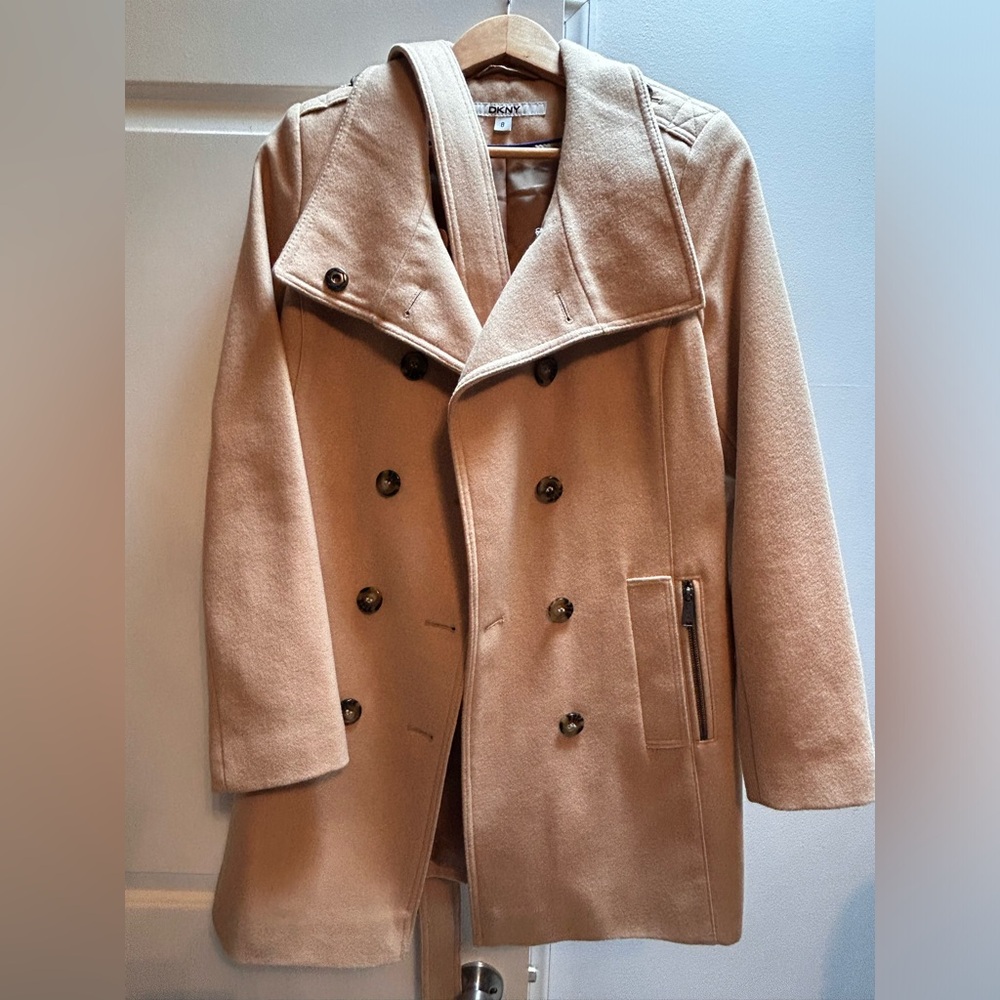 DKNY tan wool trench coat